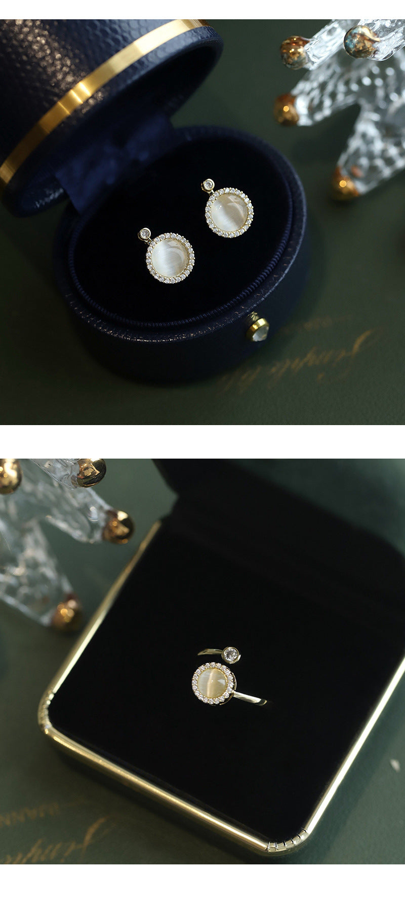 Fashion Round Copper Inlay Opal Zircon Women's Rings Earrings Necklace