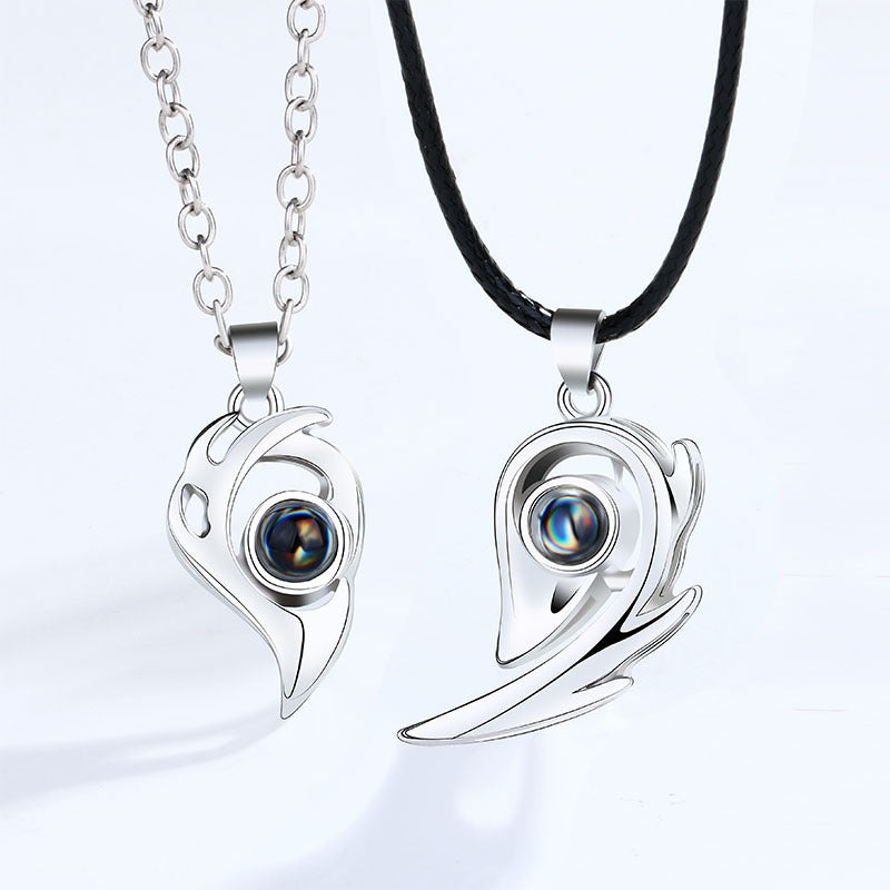 Novelty Artistic Moon Eye Wings Stainless Steel Leather Rope Copper Zircon Pendant Necklace In Bulk