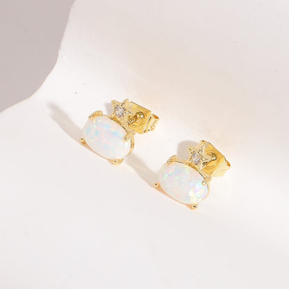 Opal Zircon Earrings 925 Silver Pin Wholesale Women's Ins Wind  New Light Luxury Simple Temperament Studs