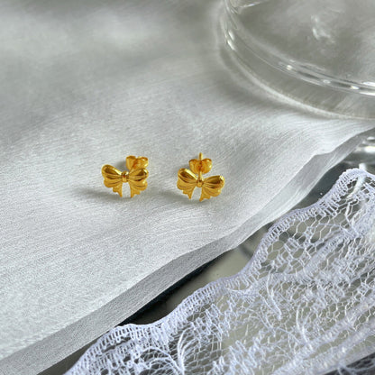 1 Pair Simple Style Bow Knot Plating Titanium Steel Gold Plated Ear Studs