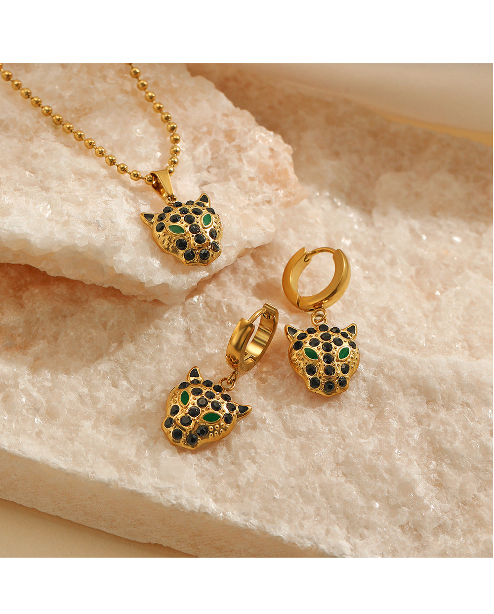 Fashion Animal Stainless Steel Titanium Steel Gold Plated Rhinestones Earrings Necklace 1 Piece 1 Pair