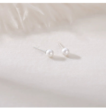 Sweet Round Sterling Silver Plating Artificial Pearls Ear Studs 1 Pair