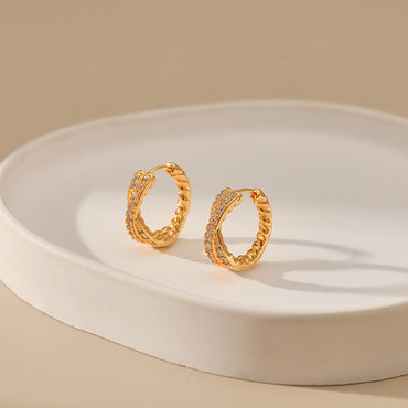 1 Pair Retro Criss Cross Copper Plating Zircon Hoop Earrings