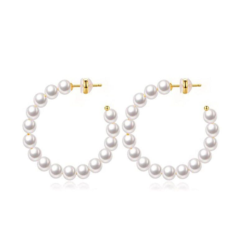 C-shaped ABS pearl earrings temperament wholesale women's  hot 15/20/30MM real gold 925 silver pin studs