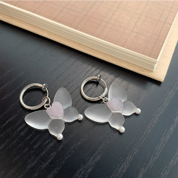 1 Pair Simple Style Butterfly Resin Titanium Steel Drop Earrings