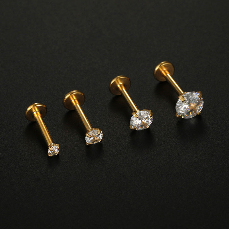 Fashion Round Stainless Steel Inlay Zircon Lip Stud