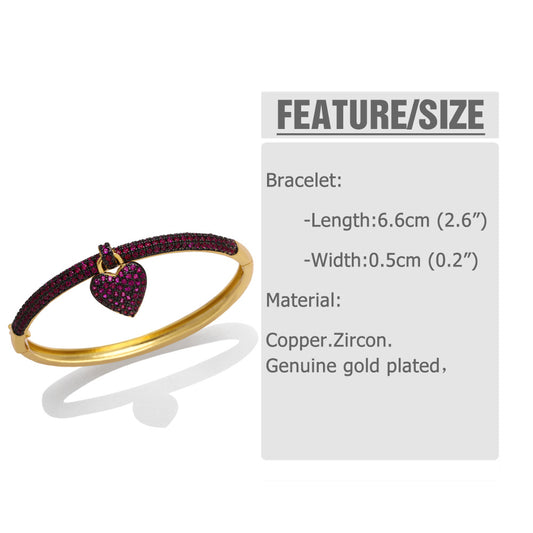 Elegant Glam Heart Shape Copper Plating Inlay Zircon Bangle