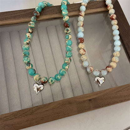 Wholesale Ig Style Casual Heart Shape Natural Stone Copper Beaded Pendant Necklace