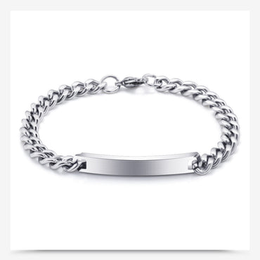 Hip Hop Style Rectangle Stitching Chain Titanium Steel Id Bracelet