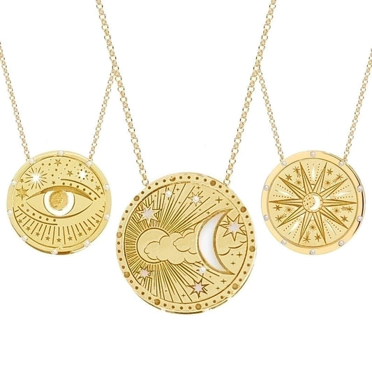 Retro Simple Style Sun Moon Stainless Steel Plating Hollow Out Gold Plated Pendant Necklace