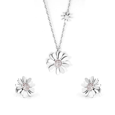 Simple Style Flower Stainless Steel Inlay Zircon Earrings Necklace 1 Set