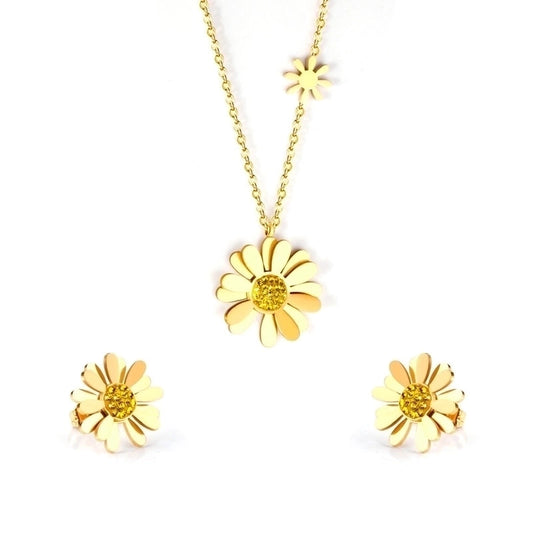 Simple Style Flower Stainless Steel Inlay Zircon Earrings Necklace 1 Set