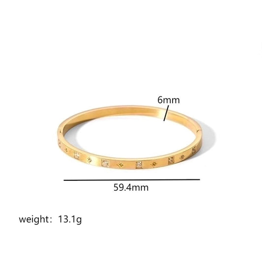 Simple Style Rectangle Stainless Steel Polishing Plating Inlay Zircon 18k Gold Plated Bangle