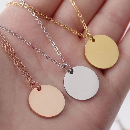 Simple Style Round Stainless Steel Polishing Pendant Necklace