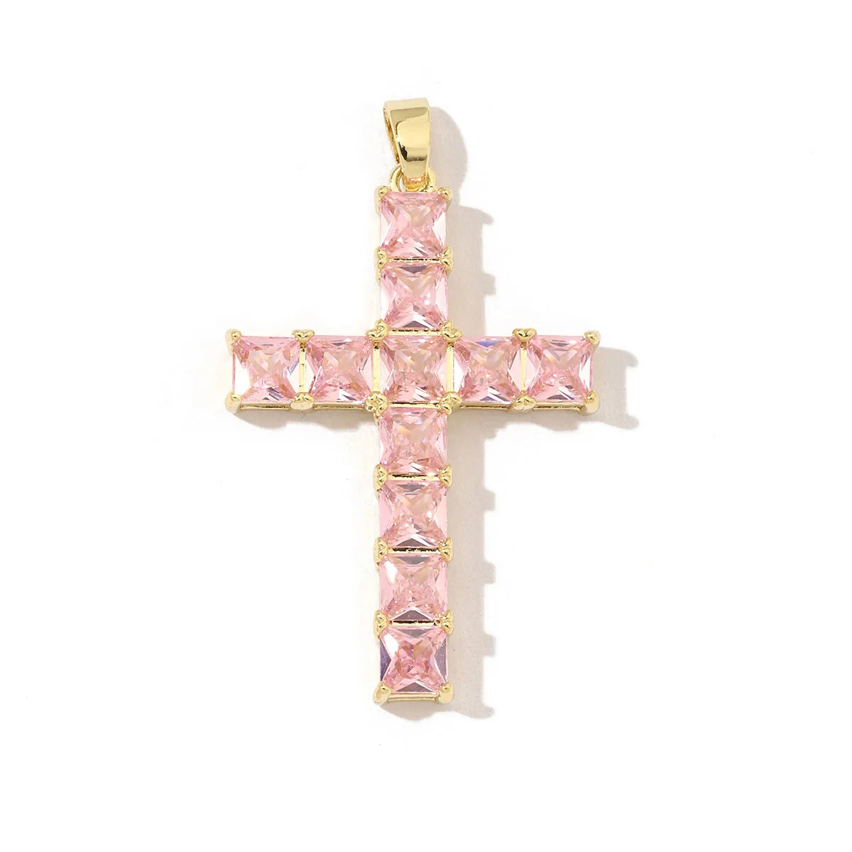 A Pack Of 3 22*38mm Copper Zircon 18K Gold Plated Cross Polished Pendant