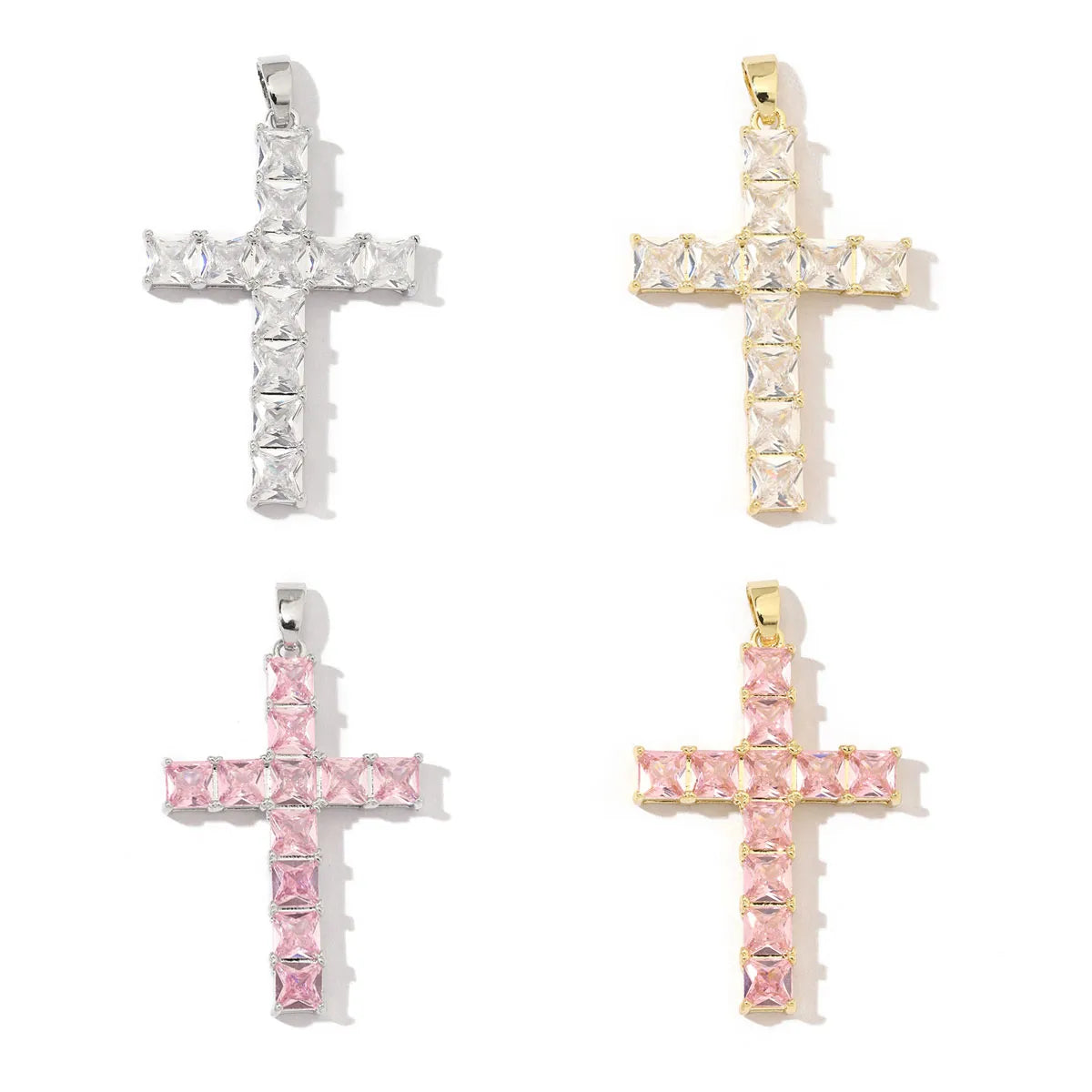 A Pack Of 3 22*38mm Copper Zircon 18K Gold Plated Cross Polished Pendant