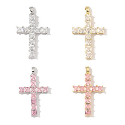 A Pack Of 3 22*38mm Copper Zircon 18K Gold Plated Cross Polished Pendant