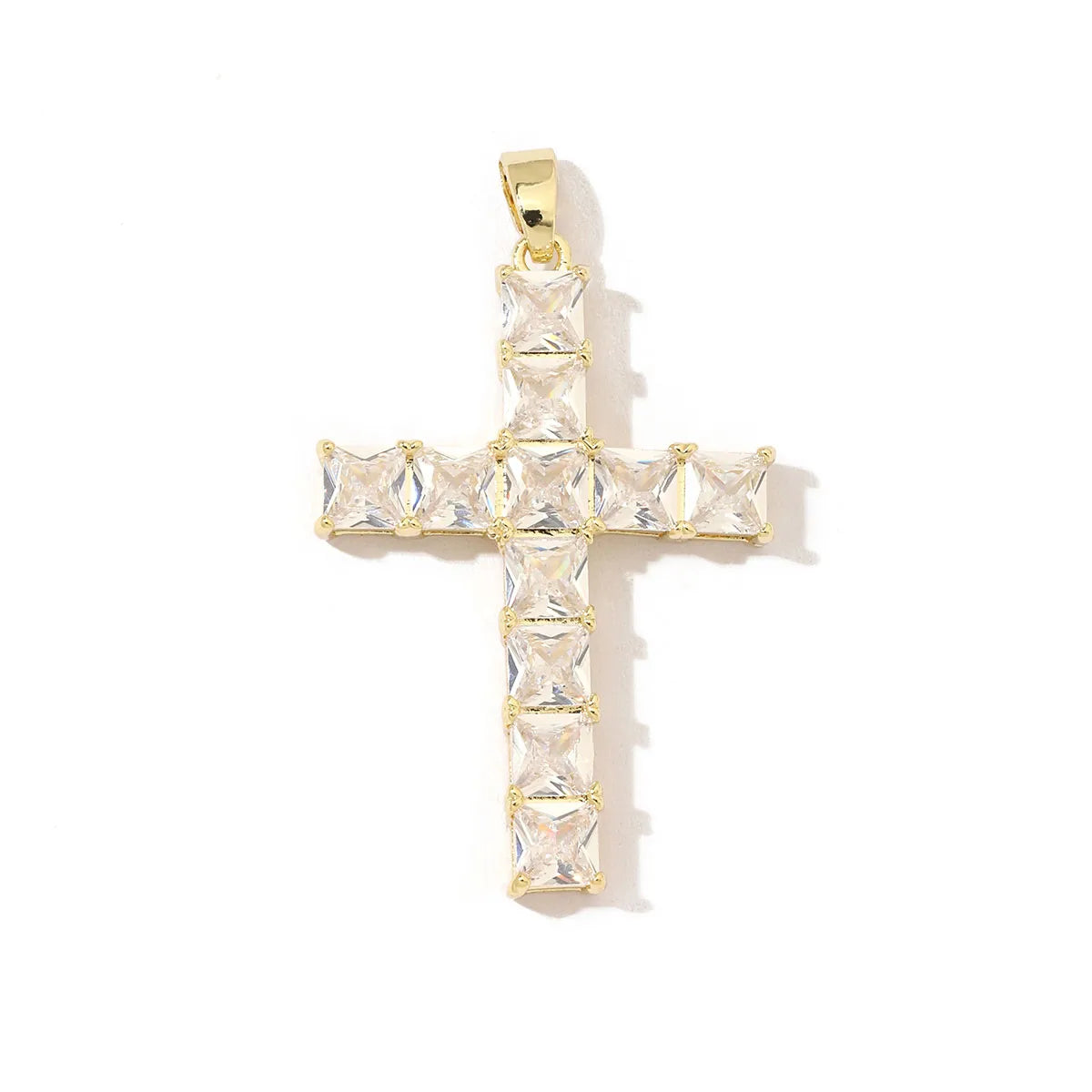 A Pack Of 3 22*38mm Copper Zircon 18K Gold Plated Cross Polished Pendant