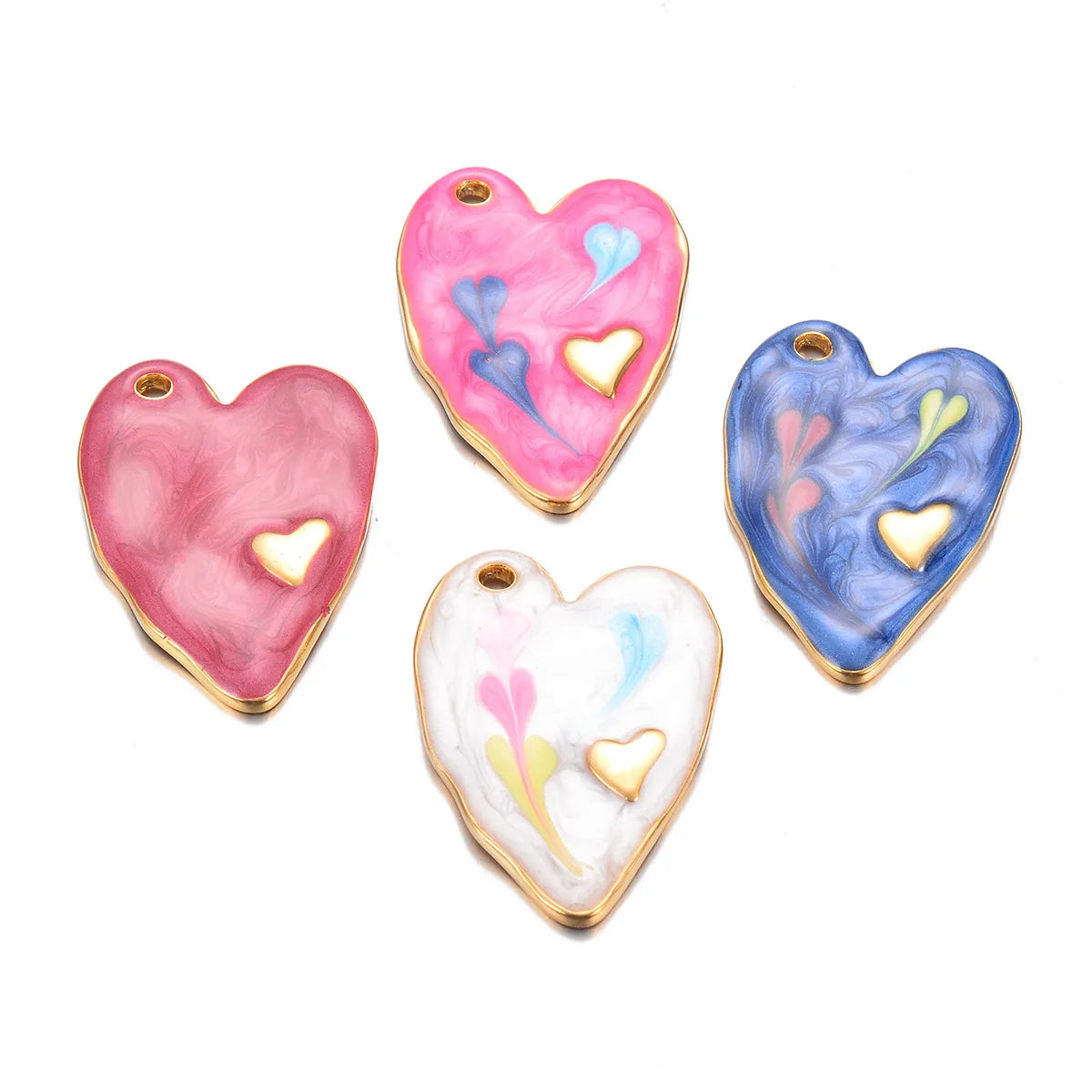 A Pack Of 3 Sweet Simple Style Heart Shape Stainless Steel Enamel Pendant Jewelry Accessories