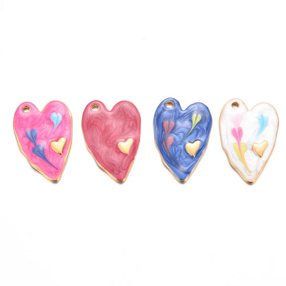 A Pack Of 3 Sweet Simple Style Heart Shape Stainless Steel Enamel Pendant Jewelry Accessories