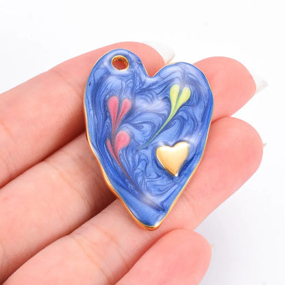 A Pack Of 3 Sweet Simple Style Heart Shape Stainless Steel Enamel Pendant Jewelry Accessories