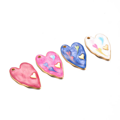 A Pack Of 3 Sweet Simple Style Heart Shape Stainless Steel Enamel Pendant Jewelry Accessories