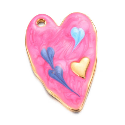 A Pack Of 3 Sweet Simple Style Heart Shape Stainless Steel Enamel Pendant Jewelry Accessories