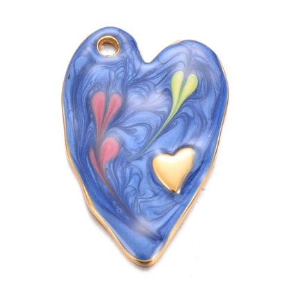 A Pack Of 3 Sweet Simple Style Heart Shape Stainless Steel Enamel Pendant Jewelry Accessories