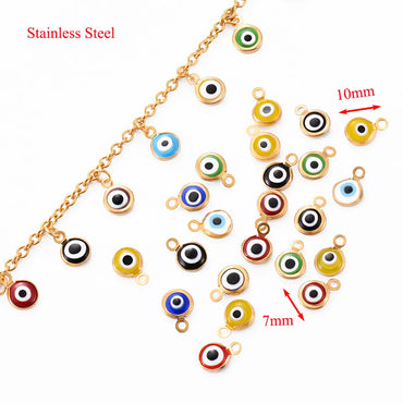 A Pack Of 30 Simple Style Devil'S Eye Stainless Steel Enamel Pendant Jewelry Accessories