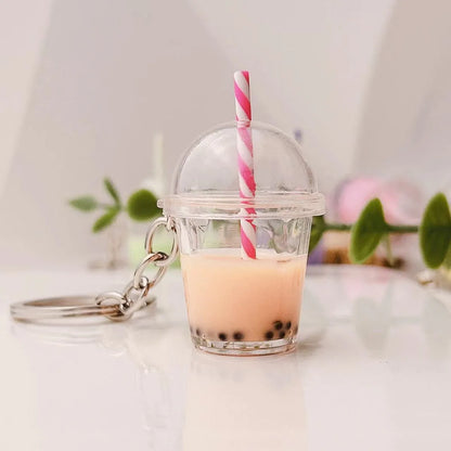 Simple Style Milk Tea Plastic Bag Pendant Keychain