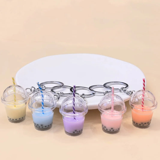 Simple Style Milk Tea Plastic Bag Pendant Keychain