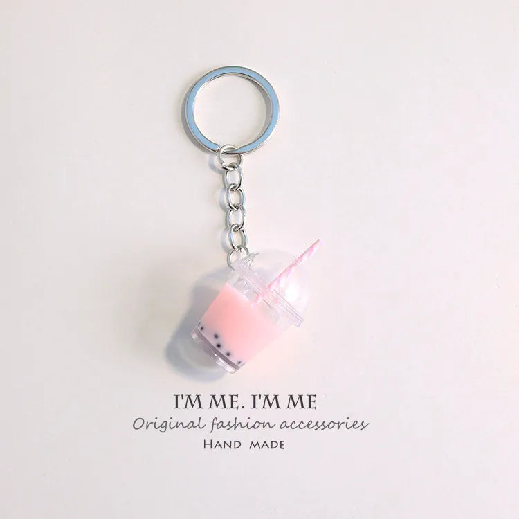 Simple Style Milk Tea Plastic Bag Pendant Keychain