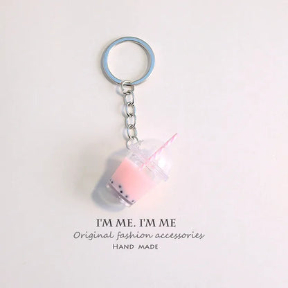 Simple Style Milk Tea Plastic Bag Pendant Keychain