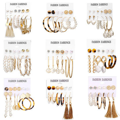 Acrylic Artificial Pearl Circle Tassel Earrings Set 6 Piece Set Hot Selling Earrings Wholesale Gooddiy