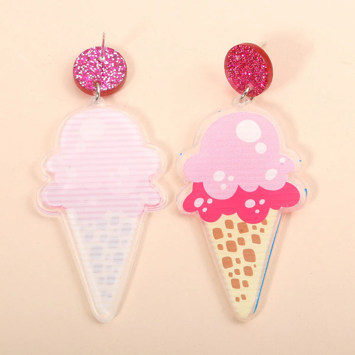 Acrylic Pink Ice Cream Pendant Earrings