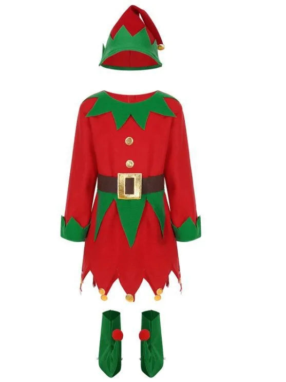 Adult Christmas Clothing Children'S Christmas Elf Suit Red And Green Color Matching Cosplay Performance Clothing