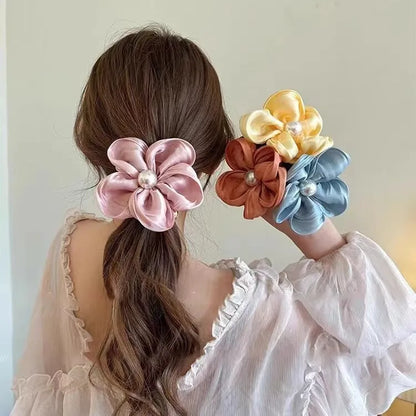 Advanced Sense Flower Hair Band Mori-Style Fairy Hair Rope Women'S Big Bowel Band Hair Rubber Band Telephone Line Hair Rope Hairpin