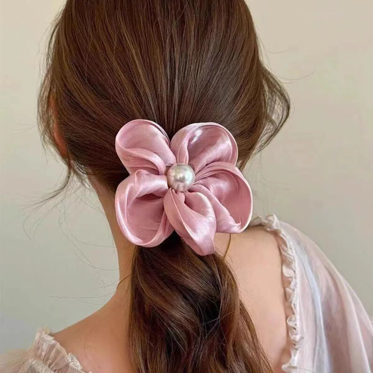 Advanced Sense Flower Hair Band Mori-Style Fairy Hair Rope Women'S Big Bowel Band Hair Rubber Band Telephone Line Hair Rope Hairpin