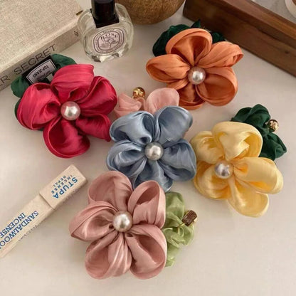 Advanced Sense Flower Hair Band Mori-Style Fairy Hair Rope Women'S Big Bowel Band Hair Rubber Band Telephone Line Hair Rope Hairpin