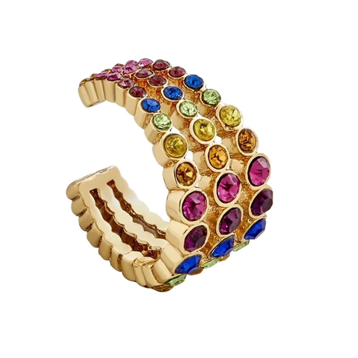 Alloy C-Shaped Multi-Layer Colored Diamonds Ear Clips