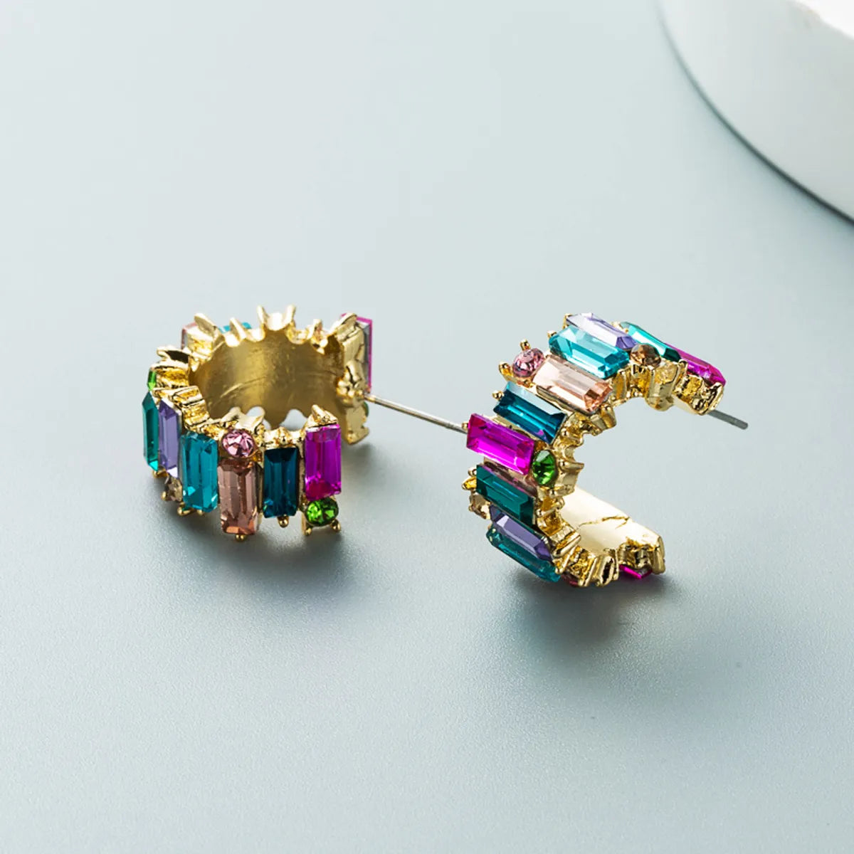 Alloy Diamond-Studded Personality Simple C-Shaped Earrings Color Earrings