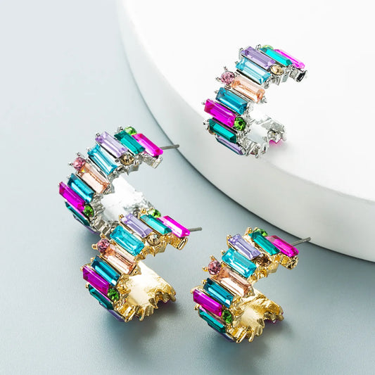 Alloy Diamond-Studded Personality Simple C-Shaped Earrings Color Earrings