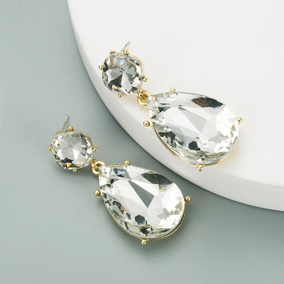 Alloy Drop-shaped Glass Earrings