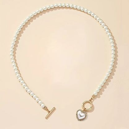 Alloy Elegant Lady Bohemian Inlay Heart Shape Artificial Pearls Zircon Bracelets Necklace