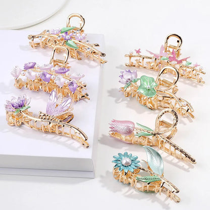 Alloy Hairpin Women'S Shark Clip Oversized Flower Flower Paint Tulip Shark Clip Hair Accessories High-Grade Grab Clip