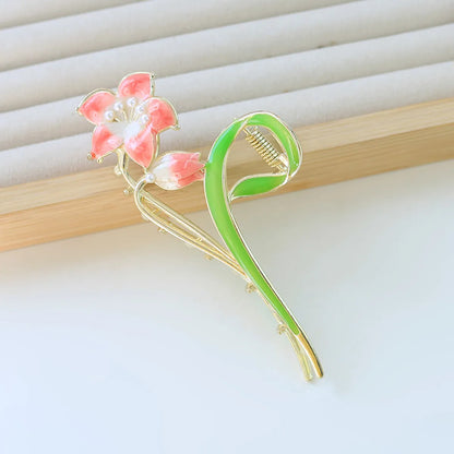 Alloy Hairpin Women'S Shark Clip Oversized Flower Flower Paint Tulip Shark Clip Hair Accessories High-Grade Grab Clip