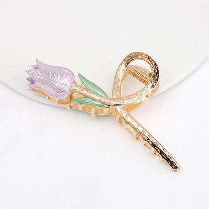 Alloy Hairpin Women'S Shark Clip Oversized Flower Flower Paint Tulip Shark Clip Hair Accessories High-Grade Grab Clip