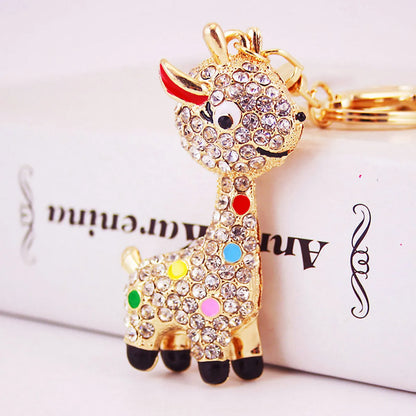 Alloy Rhinestone Deer  Keychain