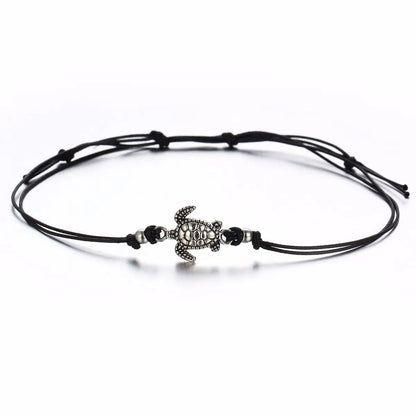 Cross-Border New Arrival Vintage Wax Rope Turtle Anklet Bracelet Antique Silver Three-Color  Anklet Wholesale