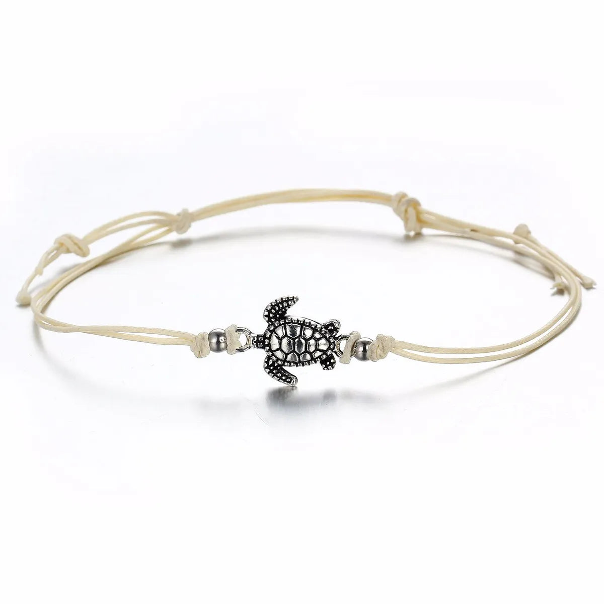 Cross-Border New Arrival Vintage Wax Rope Turtle Anklet Bracelet Antique Silver Three-Color  Anklet Wholesale